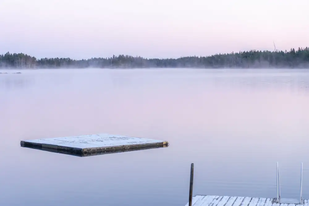 Sauna by the water at dawn